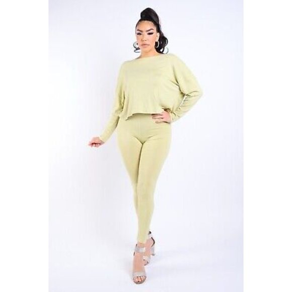 Women's Long Sleeves Open Back Strap Point Top And Matching Pants Set Super Cute - Picture 9 of 12